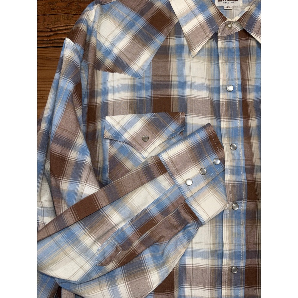 Ely Cattleman Western Shirt Mens 3XL Big Tall Plaid Pearl Snap Long Sleeve